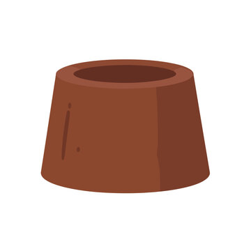 Empty brown clay pot with a truncated cone shape and simple texture.