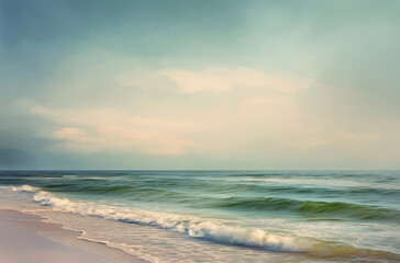 Obraz premium A serene beach scene with gentle waves and a soft pastel sky above it