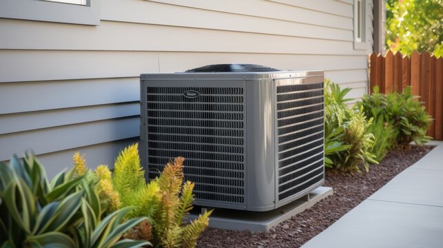 Installation of energy-efficient air conditioning unit residential property outdoor scene suburban environment close-up view home comfort solutions