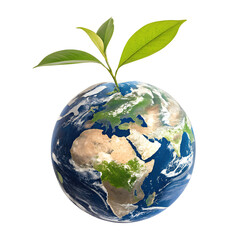 Earth Globe with Leaf Sprout Isolated on Transparent Background – Environmental Sustainability PNG Clipart