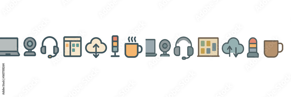Poster digital workspace elements including technology and beverages for a productive environment