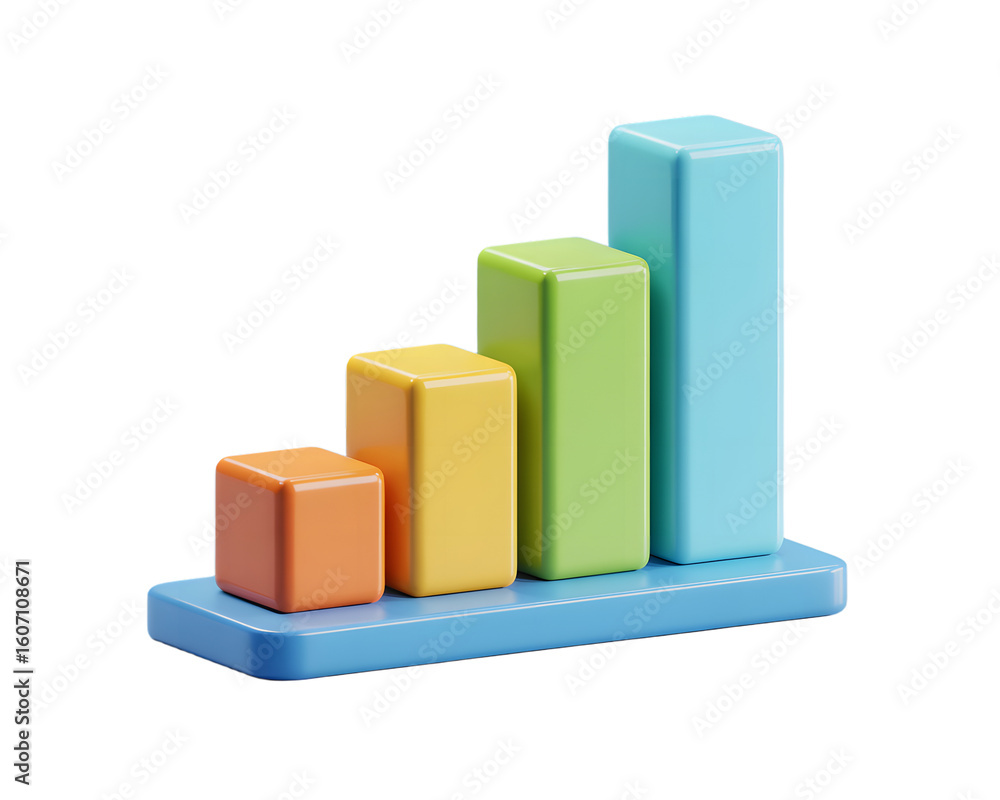 Poster 3d render of colorful bar graph showing growth and progress isolated on transparent background