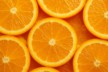 Fototapeta premium Close-up view of multiple vibrant orange slices arranged in a tight, overlapping pattern