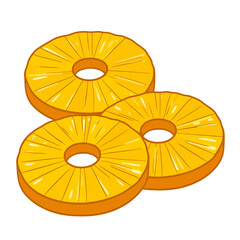 Three juicy yellow pineapple rings with cored centers, cartoon style illustration.
