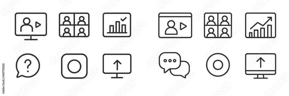 Poster various icons representing online communication and analysis tools in a clean, minimalistic design s