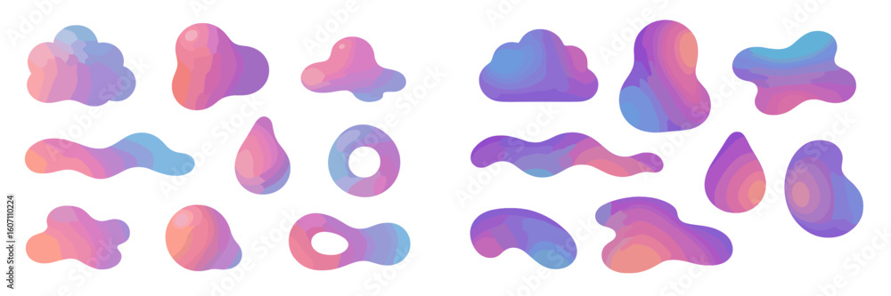 Poster colorful abstract shapes arranged in various patterns showcasing a blend of soft pastel hues