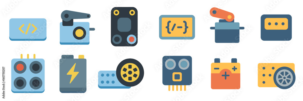 Poster vector graphics representing various technology and electronics icons showcasing gadgets and compone