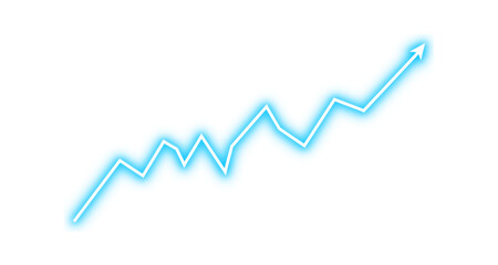 Blue neon arrow graph line chart moving up concept of stock market business growth, financial profit, rising economy. Business grow up sign. Vector illustration.