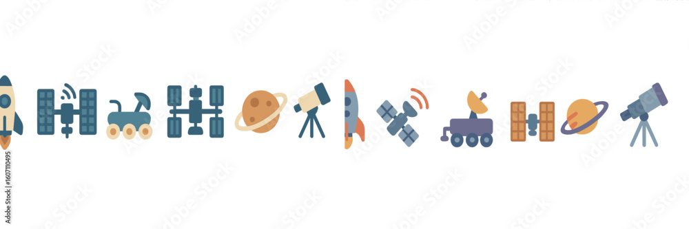 Aufkleber exploring space technologies and innovations through various tools and symbols in a creative represe