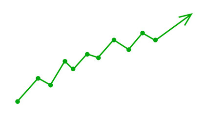 Green business line with arrow moving upward direction concept of economic growth, stock market profit, business growth, share, stock, financial growth. Vector illustration.