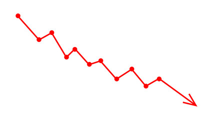 Down fall red arrow graph business loss concept, stock market investment downward direction, financial loss, stock market crash. Vector illustration.