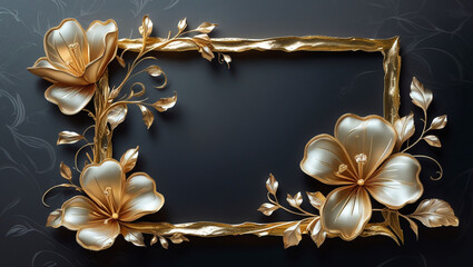 Golden frame flower floral luxury decorative elegant blossom bloom botanical nature art design background wall