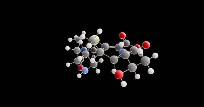 Meropenem molecule, rotating 3D model of antibiotic, looped video on a black background
