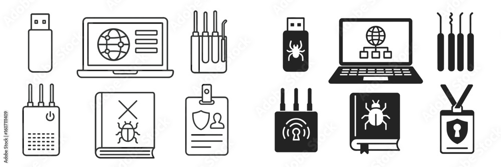 Poster various digital tools and security icons illustrate cybersecurity concepts and practices related to 