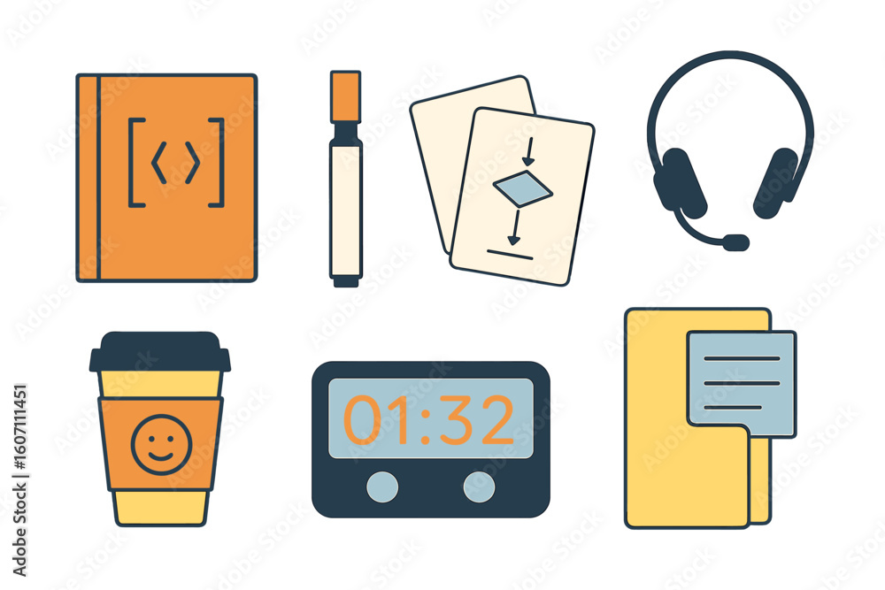 Poster coffee break for programmers with tools and notes displayed on a desk during afternoon work hours