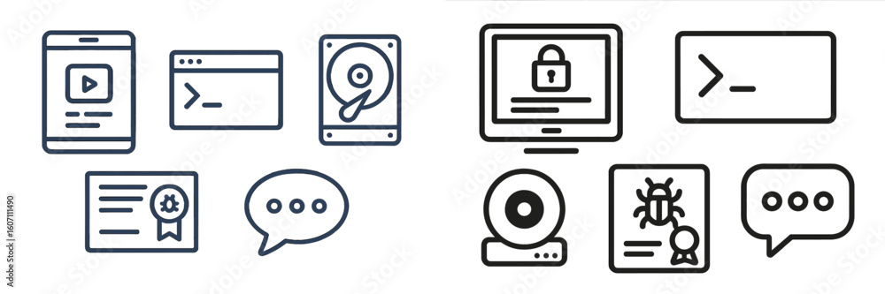 Poster digital icons representing technology, data security, and online communication in modern application