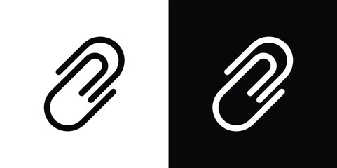 Paperclip Outline Icons Set on White and Black Backgrounds Minimalist Design