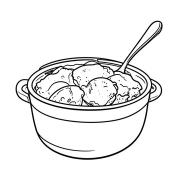 black and white stew in pot with spoon clip art preview