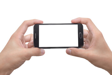 Hand holding mobile smart phone mock up screen for design, application, presentation or portfolio....