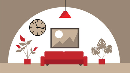 Cozy Modern Apartment Interior with Sofa and Plants Flat Style. Buildings, flat design and living room view vector art