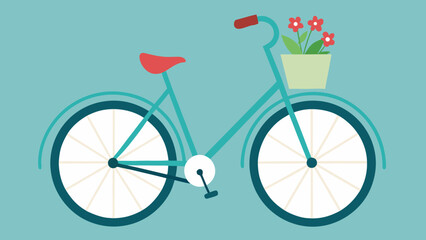 Fototapeta premium Teal Vintage Bicycle with Red Flowers in Basket bike