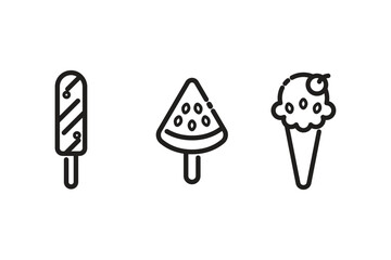 Popsicle ice cream icon with sprinkles in outline black style. Minimal sweet treat icon for dessert branding, summer snack illustration, and frozen food packaging design

