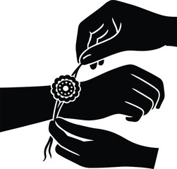 Silhouette of Sister Tying Rakhi on Brother's Wrist - Raksha Bandhan Vector Illustration"