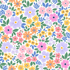 Beautiful floral pattern in small flowers. Small pastel multicolor flowers. White background. Ditsy print. Floral seamless background. Gentle template for fashion prints. Stock pattern. Vector floral
