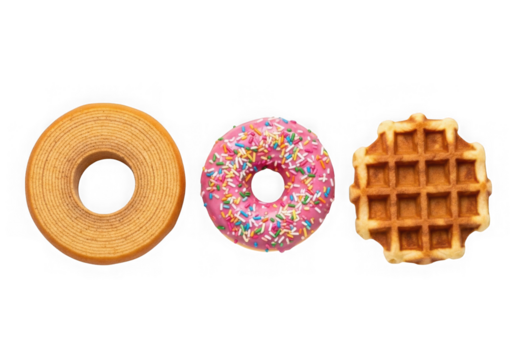Delicious baumkuchen donut waffle sweet baked goods isolated on transparent background