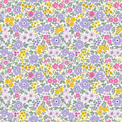 Beautiful floral pattern in small liberty bouquet flowers. Small light colorful flowers. White background. Ditsy print. Floral seamless background. Vintage template for fashion prints. Stock print
