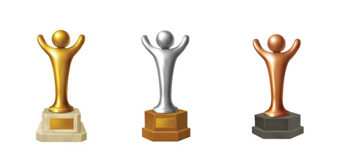 Gold silver and bronze human figure trophies for award and recognition