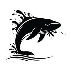 Jumping Whale Silhouette with Splash – Minimalist Black Logo Design