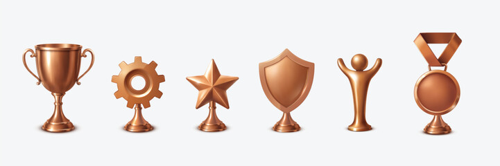 Realistic bronze award icons for competitions achievements and recognition
