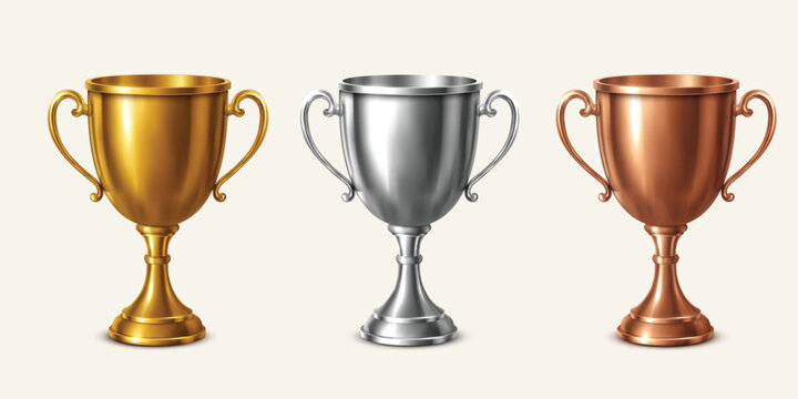 Gold silver and bronze trophy cups for award and competition