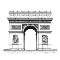 Black and white drawing of the Arc de Triomphe