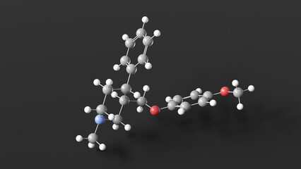 femoxetine molecule 3d, molecular structure, ball and stick model, structural chemical formula antidepressants
