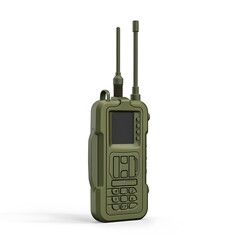 isolated walkie-talkie with antenna, matte military green plastic, centered icon render