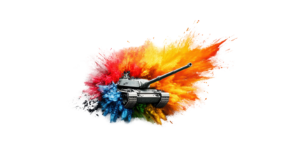 Vibrant Tank with Colorful Paint Explosion on Transparent Background