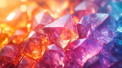 Close - up of Multicolored Gemstone Crystals with Soft Glow