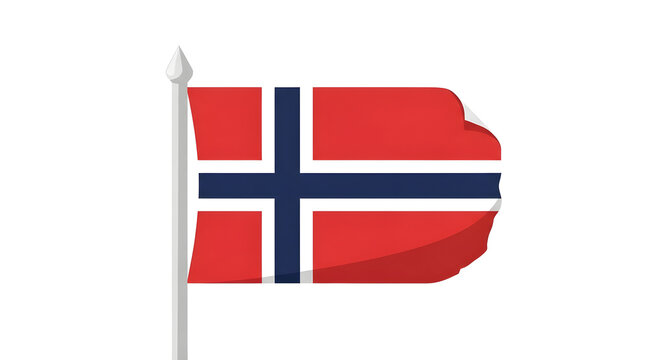 Norway flag waving on pole patriotic symbol national emblem red white blue colors