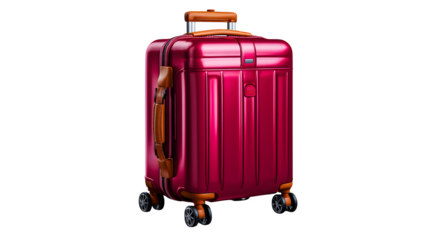 Travel luggage bag with wheels and retractable handle isolated on transparent background
