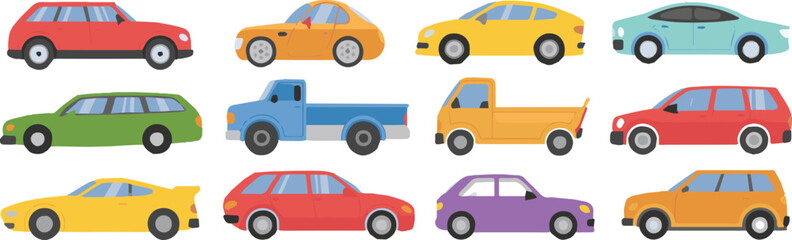 vector illustration of assorted colored cars set multicolor automobile icons design transport themed graphics