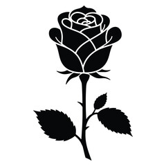 Elegant black rose silhouette vector illustration on white background for design and decoration