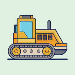 Cartoon Bulldozer with Tracks for Construction and Earth Moving Works