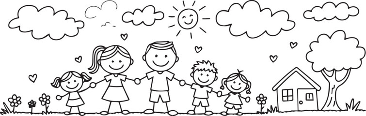 cheerful family silhouette holding hands surrounded by nature vector image for social media projects