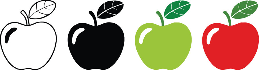 Obraz premium set of apple vectors black green red outline in ai eps jpeg png formats for versatile design use