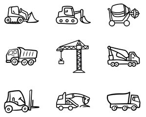 Construction Vehicles Doodle Icons