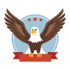 Strong Eagle Against Round Patriotic Emblem