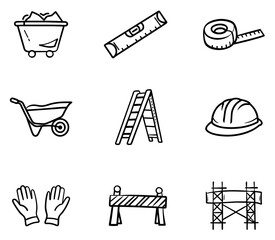 Construction Equipment & Safety Gear Doodle Icons