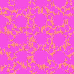 Hand drawn vector dahlia flower seamless pattern in bright pink and orange color.